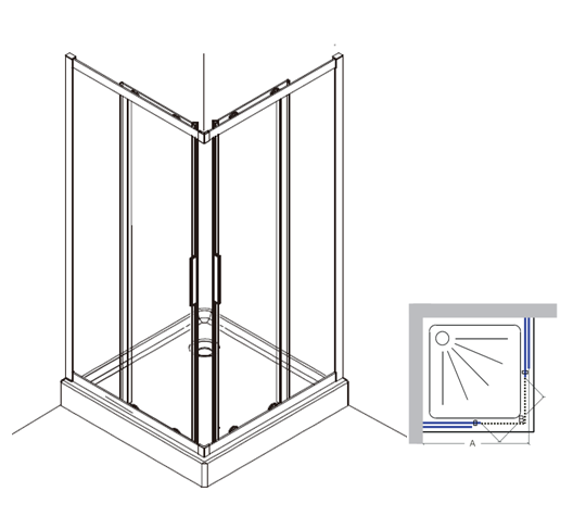 square sliding door corner entry 5mm with aluminium profile handle